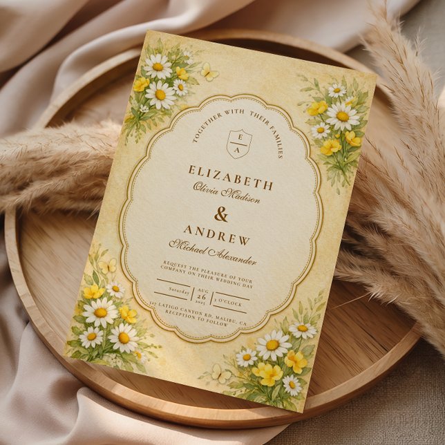 Convite Casamento no Jardim de Margaridas Vintage (Criador carregado)