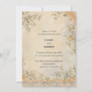 Convite Casamento no Jardim de Oliveiras Fresco Vintage Po