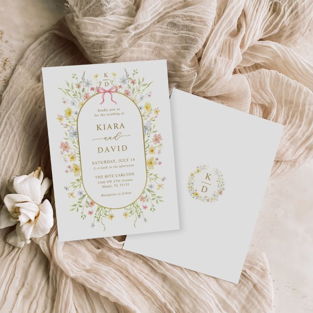 Convite Casamento no Jardim de Prados com Flores Silvestre (Criador carregado)