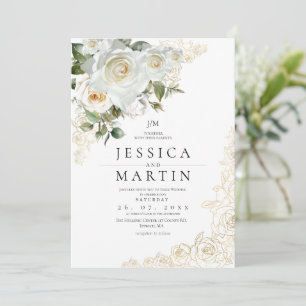 Convite Casamento no Jardim de Rosas Brancas Elegantes Dou