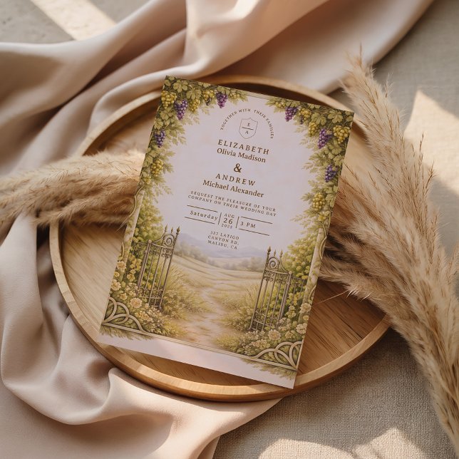 Convite Casamento no Jardim de Uvas Rústico no Campo (Criador carregado)