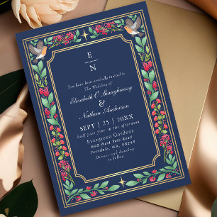 Convite Casamento no Jardim Floral Botânico Encantador Azu