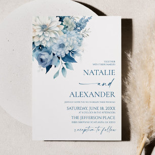 Convite Casamento no Jardim Floral Branco Azul Empoeirado