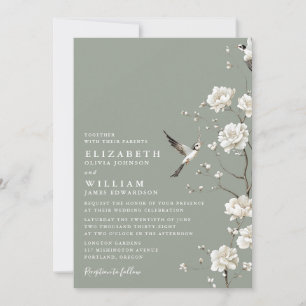 Convite Casamento no Jardim Floral de Chinoiserie Verde Sa