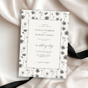Convite Casamento no jardim floral de flores silvestres de