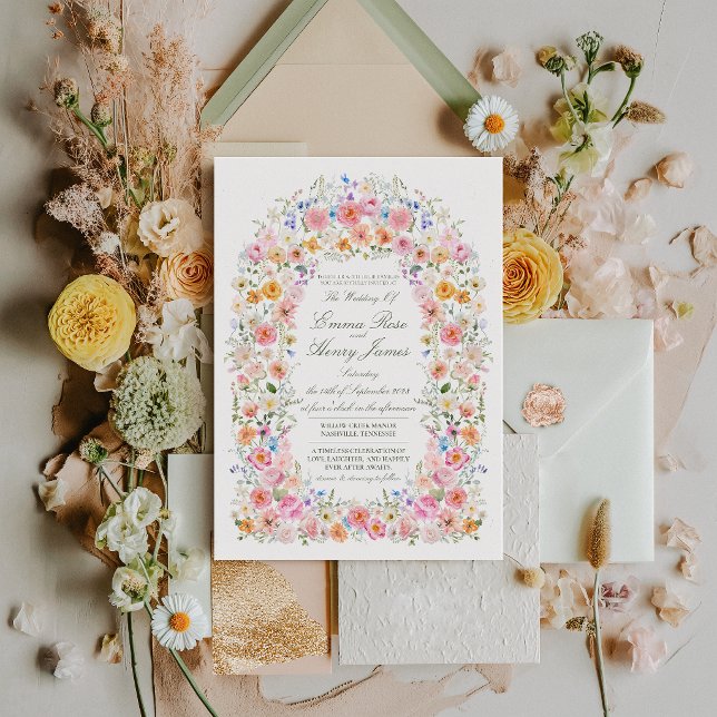 Convite Casamento no Jardim Floral de Flores Silvestres do (Vibrant Meadow Wildflower Floral Garden Wedding Invitation)