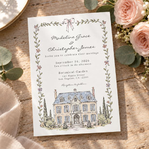 Convite Casamento no Jardim Floral Desenhado à Mão no Chat
