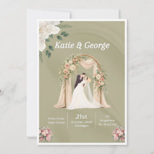 Convite Casamento no Jardim Floral Romântico em Verde Sálv