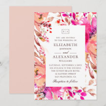 Casamento no jardim floral rosa e pêssego aquarela