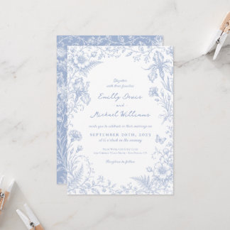 Convite Casamento no jardim floral vitoriano francês azul