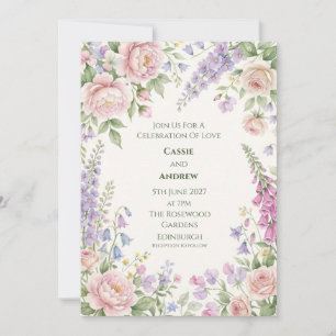 Convite Casamento no Jardim Inglês Rosa Pastel Wisteria