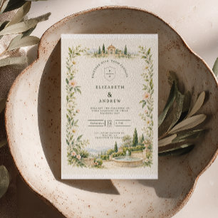 Convite Casamento no Jardim Italiano com Fonte de Aquarela