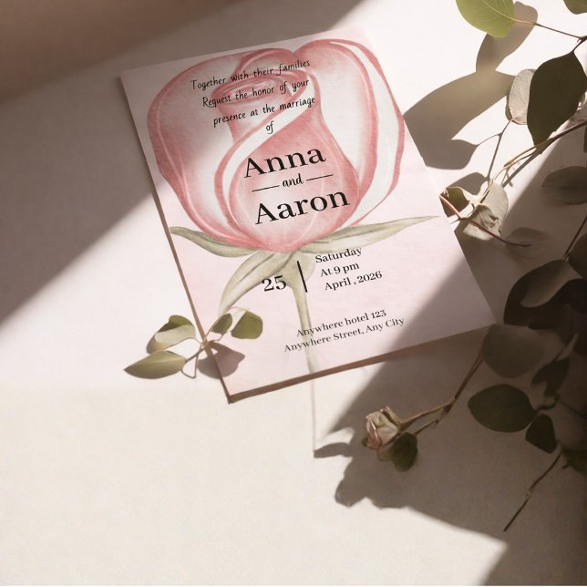 Convite Casamento no Jardim Rosa Bege Primavera Verão  (Criador carregado)