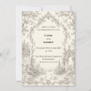 Convite Casamento no Jardim Vintage Toile Swan Lake