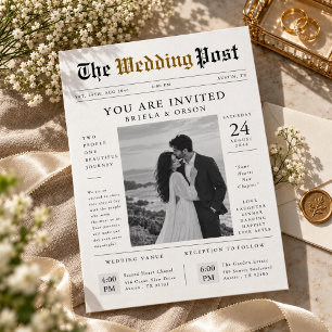 Convite Casamento no Jornal Foto Moderna em Preto e Branc