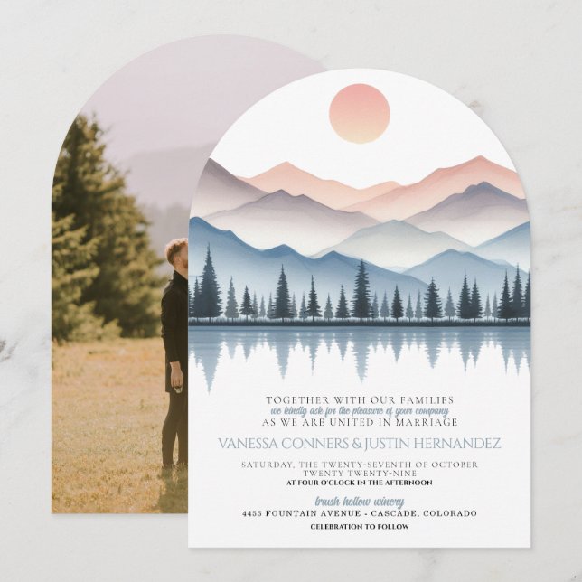 Convite Casamento no Lago da Montanha (Frente/Verso)