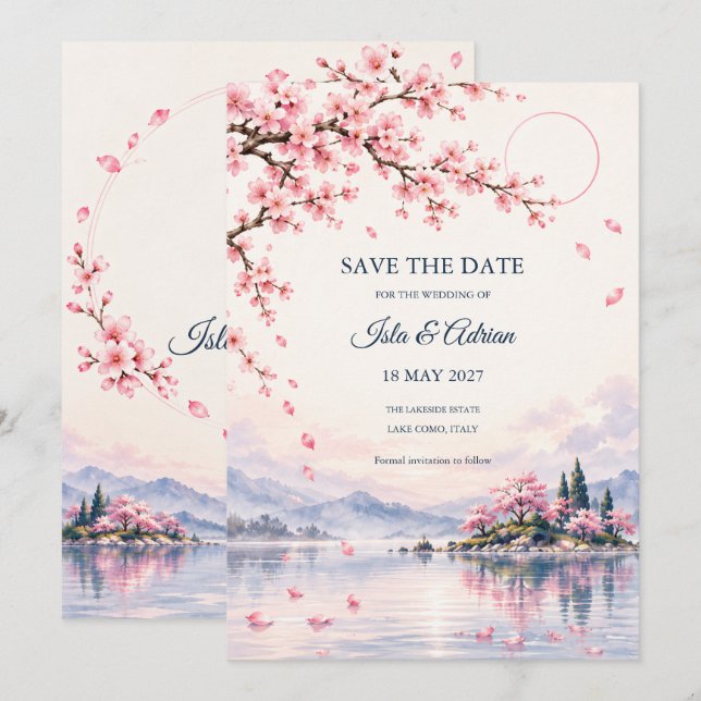 Convite Casamento no Lago Sakura Save the Date (Frente/Verso)