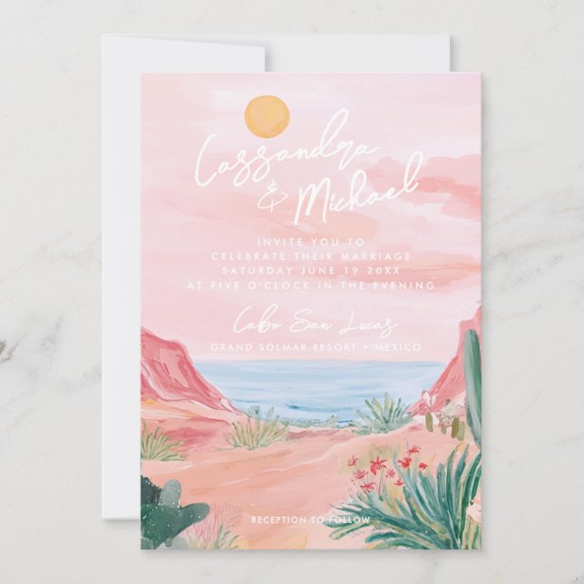 Convite Casamento no México Rosa Destino (Frente)