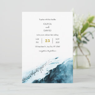 Convite Casamento no Oceano Pinguim Antártico Teal Blue