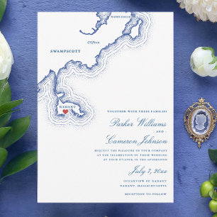 Convite Casamento no Oceanview de Nahant Mapa do Casamento