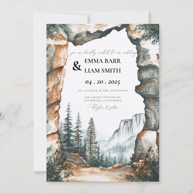 Convite Casamento no Parque Nacional de Yosemite (Frente)