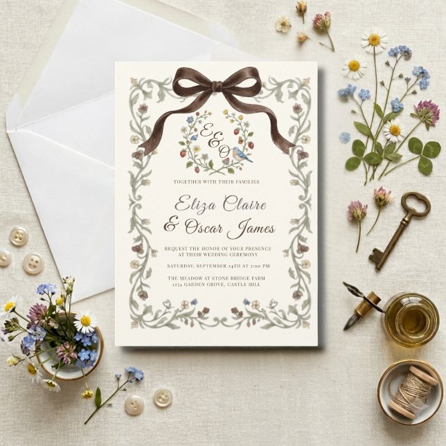 Convite Casamento no Prado de Flores Silvestres Coquette (Coquette Wildflower Meadow Wedding Invitation)
