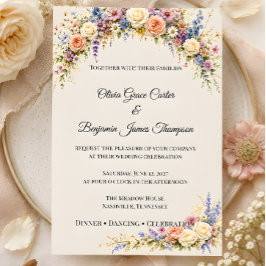 Convite Casamento no Prado de Flores Silvestres de Luxo