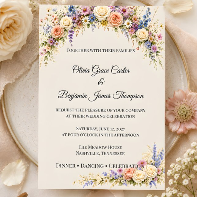 Convite Casamento no Prado de Flores Silvestres de Luxo (Part of the wildflower meadow wedding theme collection, invitation)