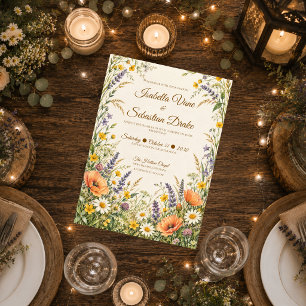 Convite Casamento no Prado de Flores Silvestres Romântico