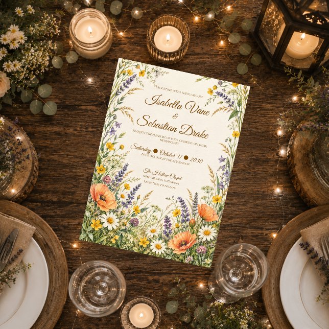Convite Casamento no Prado de Flores Silvestres Romântico (Criador carregado)