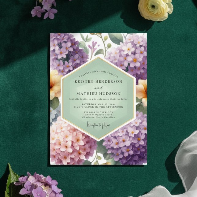 Convite Casamento no Prado de Hortênsias Lavanda (Criador carregado)