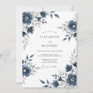 Convite Casamento no Prado Floral Azul Marinho