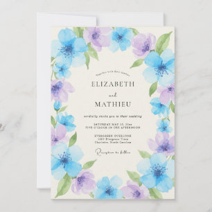 Convite Casamento no Prado Floral Azul Periwinkle