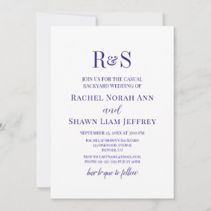 Convite Casamento no Quintal com Monograma Moderno Roxo Es