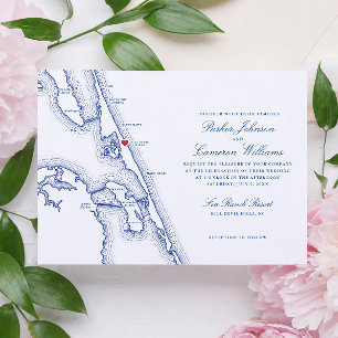 Convite Casamento no Sea Ranch Resort Outer Banks Mapa Azu