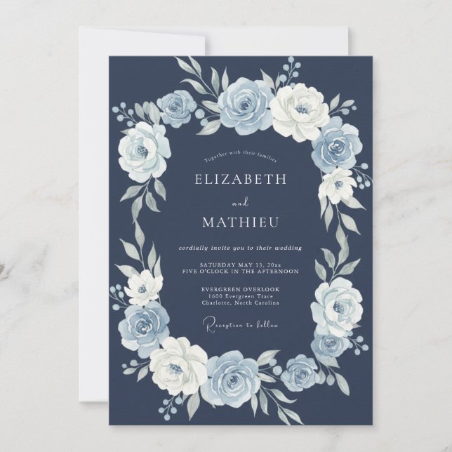 Convite Casamento no Solstício Azul-Marinho (Frente)