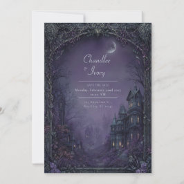 Convite Casamento no Sombrio Solar Gótico ao Luar Violeta