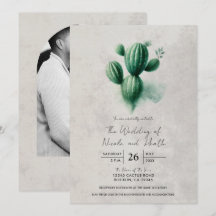 Casamento no Sudoeste Cinza Cacto Verde Aquarela