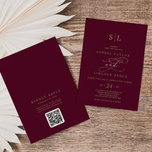 Convite Casamento no verso do código QR do monograma burgu