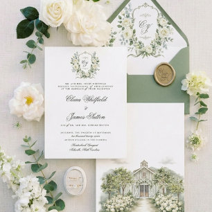 Convite Casamento no Vinhedo com Aquarela de Rosa Branca