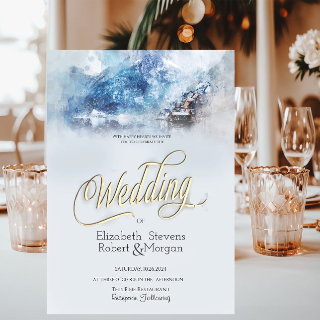 Convite Casamento no Winter Mountain Lake (Criador carregado)