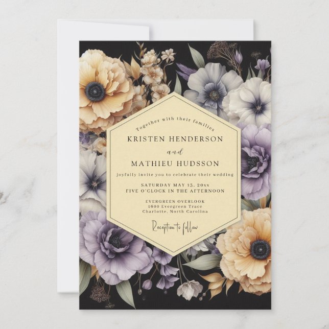 Convite Casamento Nocturno Dourado Lavanda (Frente)