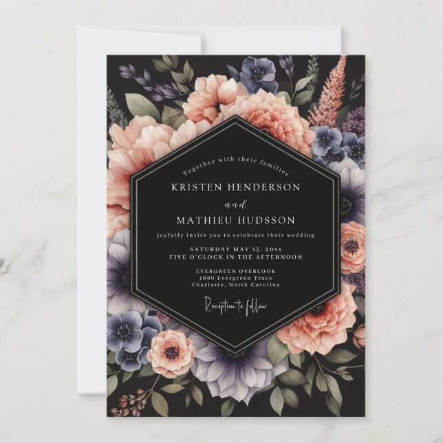 Convite Casamento Nocturno em Ardósia e Pêssego (Frente)
