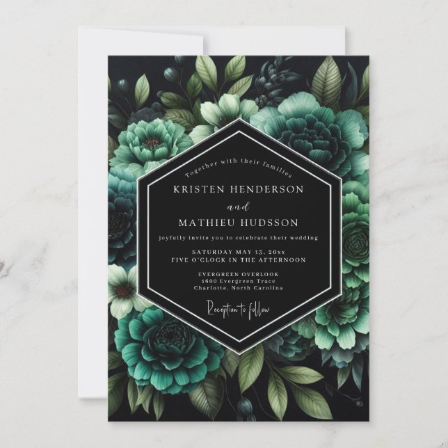 Convite Casamento Nocturno Esmeralda Moody (Frente)