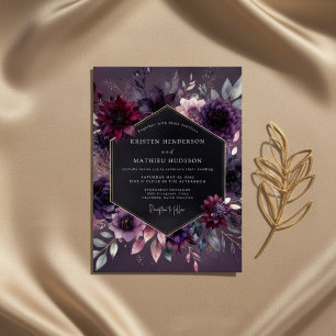 Convite Casamento Nocturno Floral Ameixa Moody