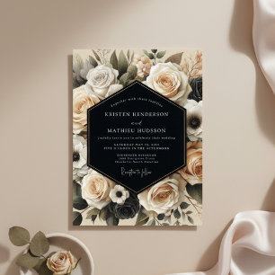 Convite Casamento Nocturno Floral Creme