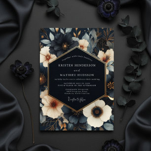 Convite Casamento Nocturno Floral Marinho