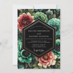 Convite Casamento Nocturno Floral Turquesa