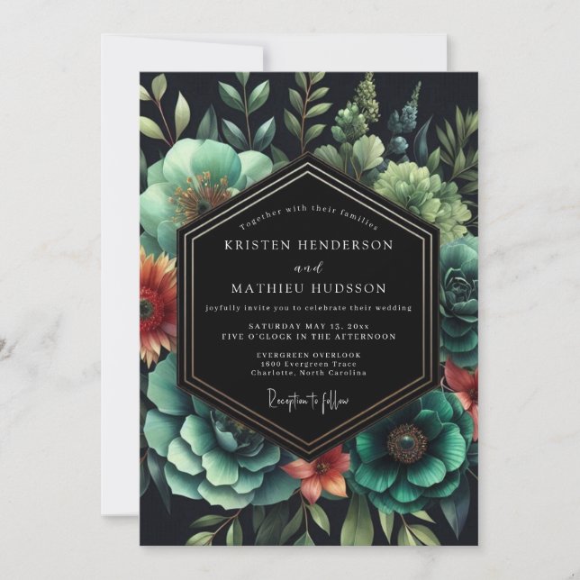 Convite Casamento Nocturno Laranja Esmeralda (Frente)