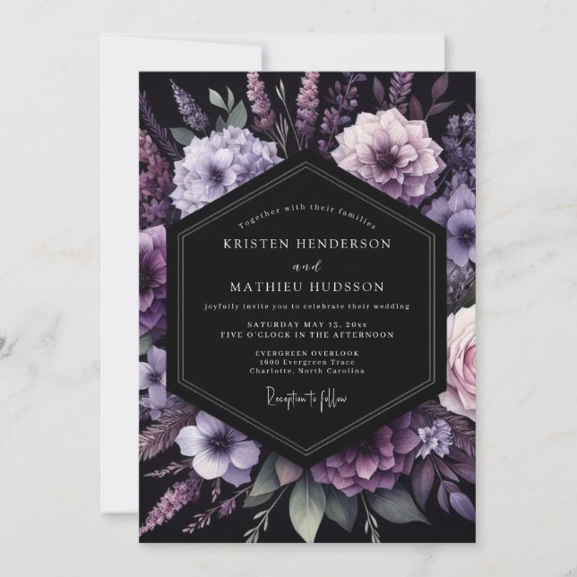 Convite Casamento Nocturno Mal-humorado Roxo (Frente)